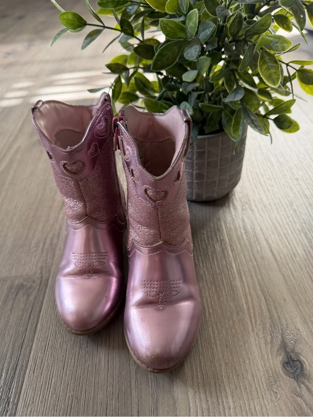 Kids Metallic Pink Glitter Cowboy Boots - Stylish Western Booties